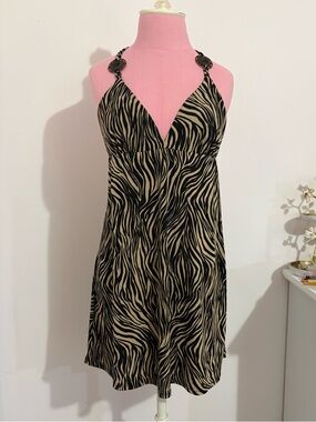 mandee Black and Beige Zebra Halter Mini Dress